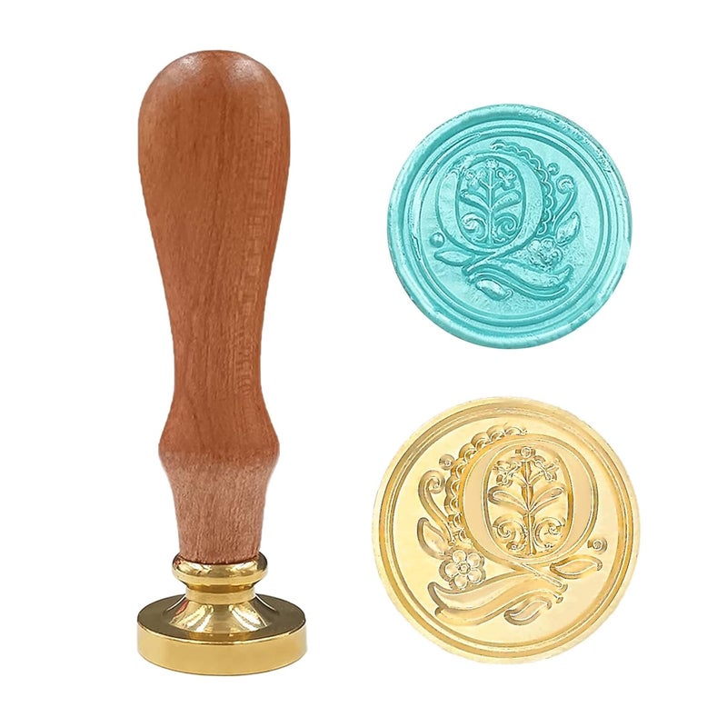 krastmon Medieval Traditional Initial Alphabet Wax Seal Stamp, Brass Head Wooden Handle Letter Stamps for Card/Envelope/Gift - (Letter Q) - Image 1